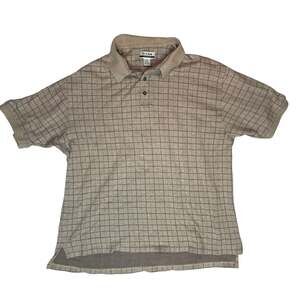 Jos A Bank Polo Shirt XL Tan Grid Check Cotton Short Sleeve Classic